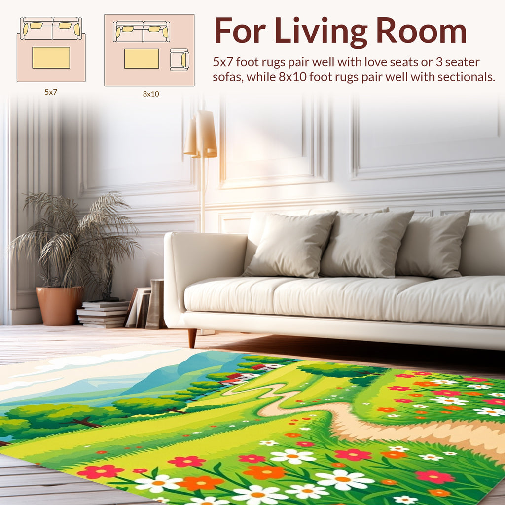 Whimsical Country Lane Floral Garden Rug