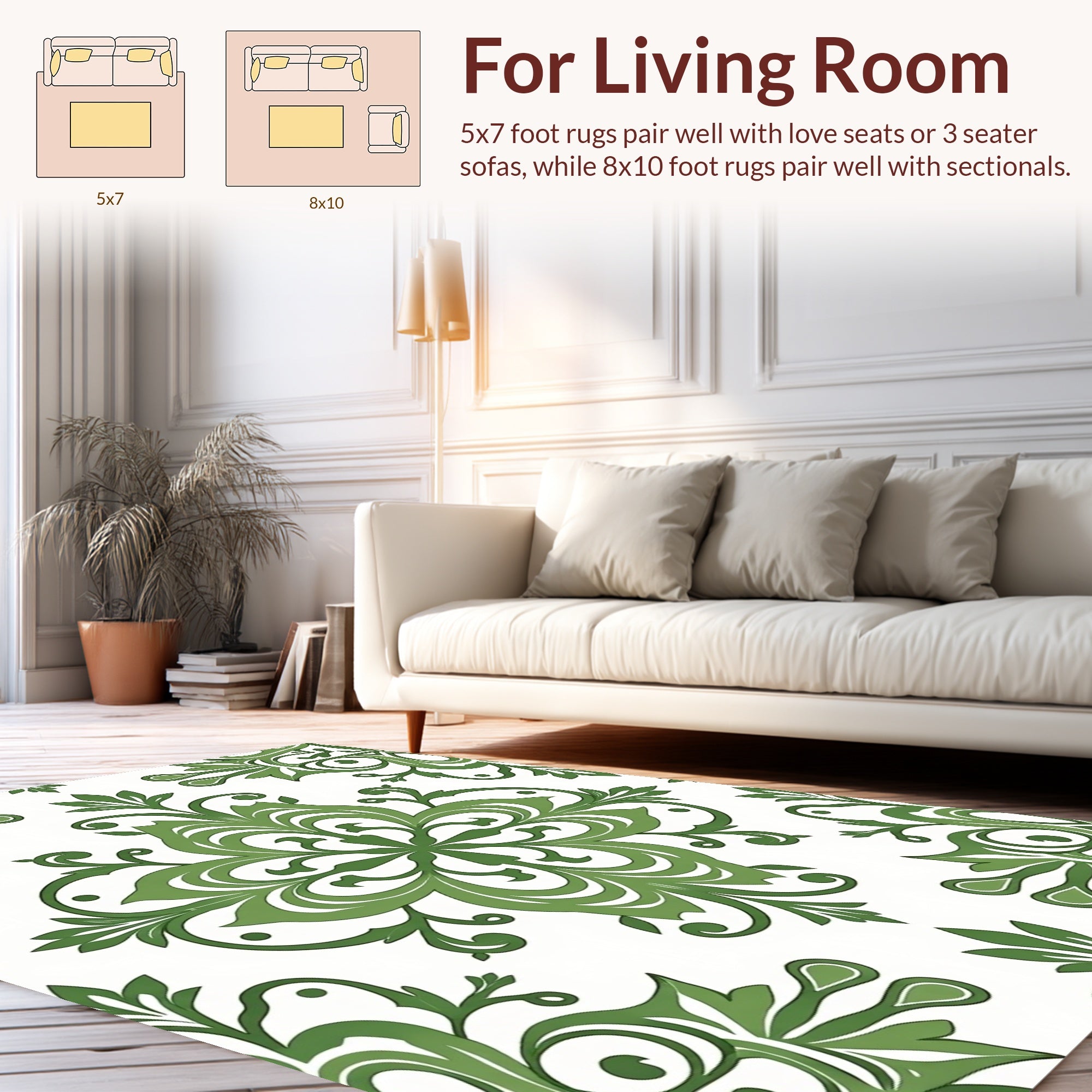 Elegant Green Floral Pattern Rug