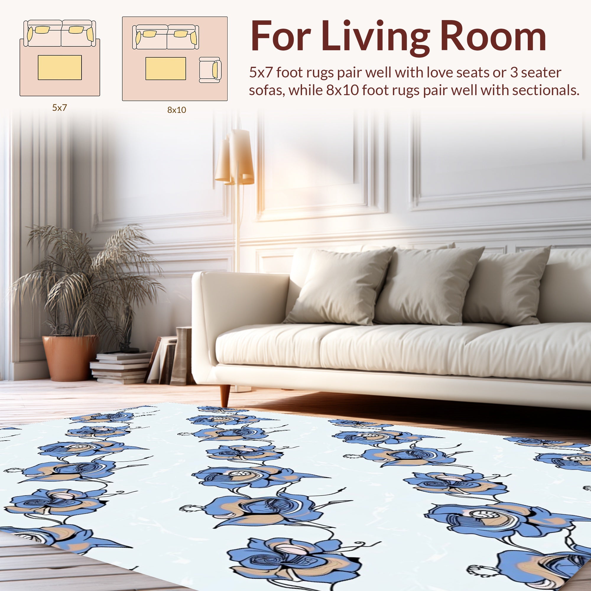 Blue Rose Abstract Pattern Design Rug