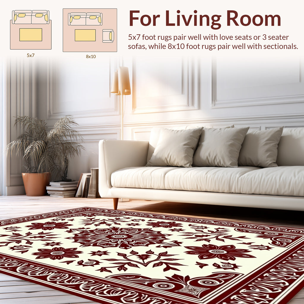 Floral Bloom Mandala Rich Red Rug