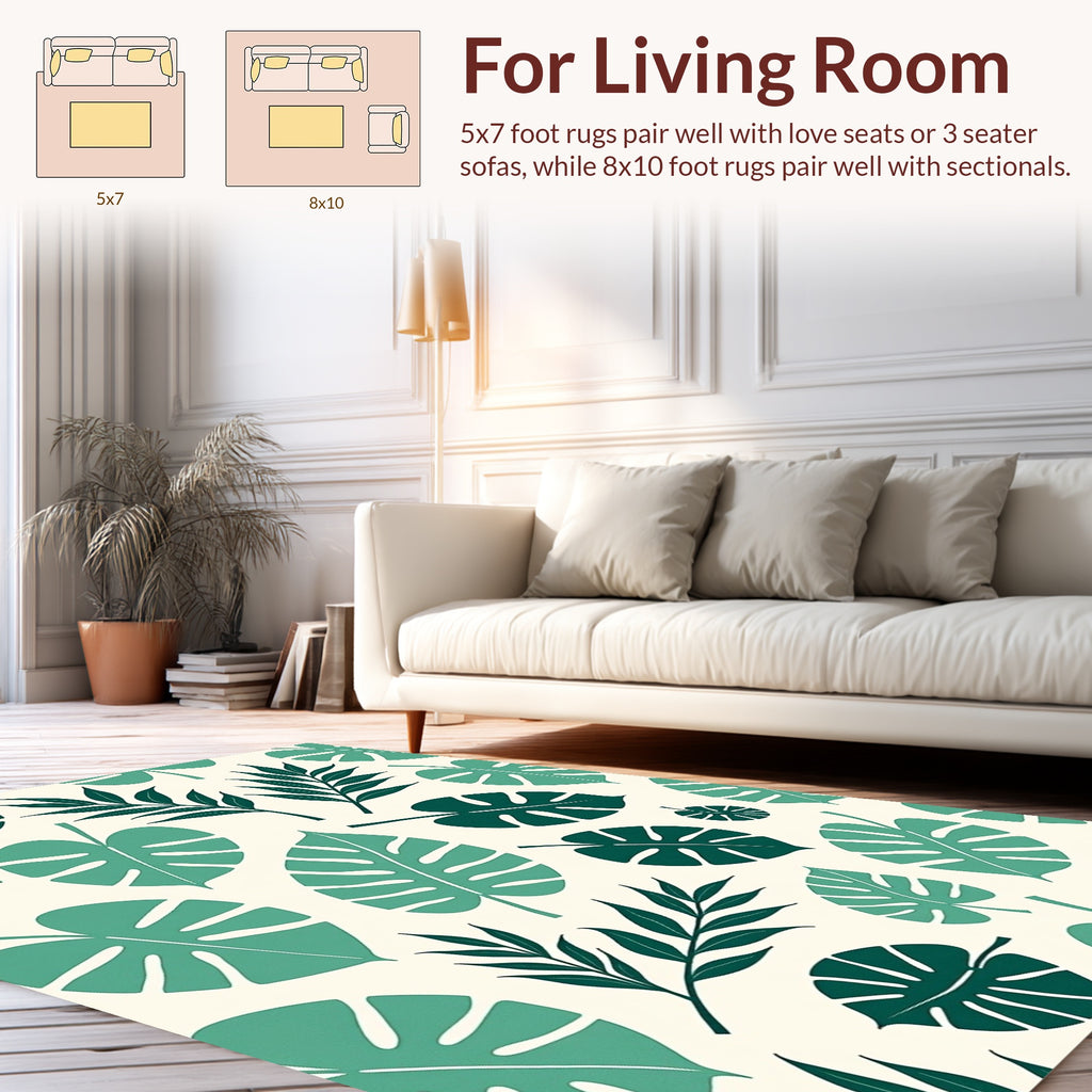 Tropical Leaf Pattern In Teal Rug