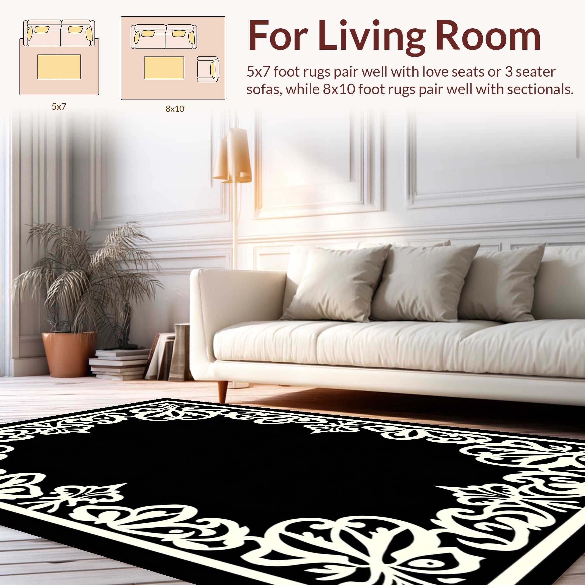 Ornate Floral Border Pattern Rug