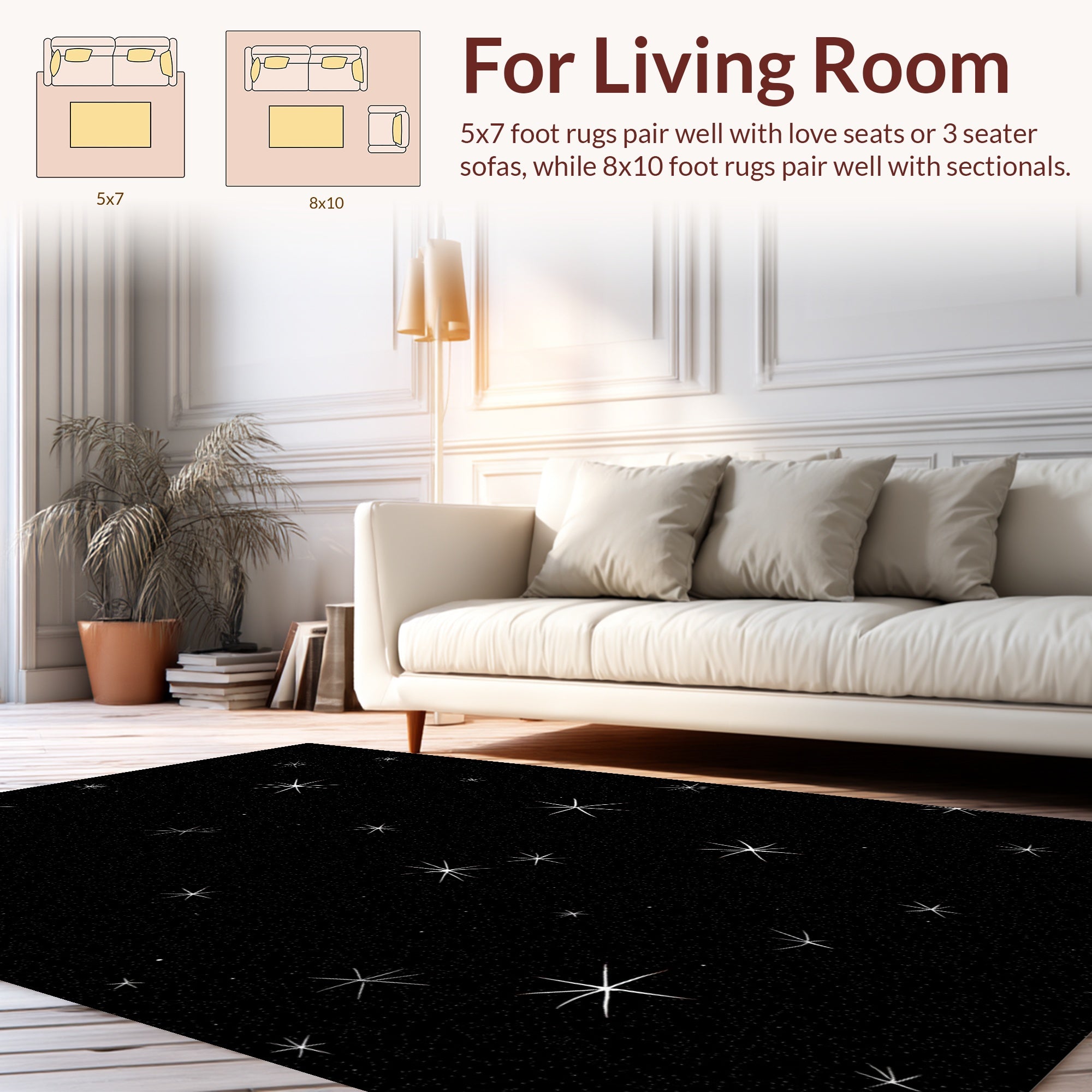 Black Starburst Pattern Rug