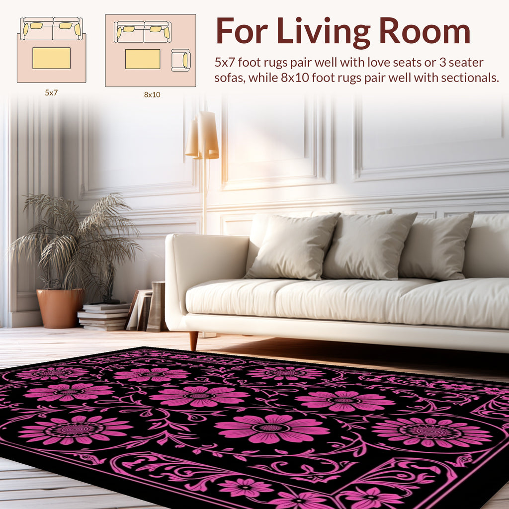Pink Floral Bordered Symmetry Rug
