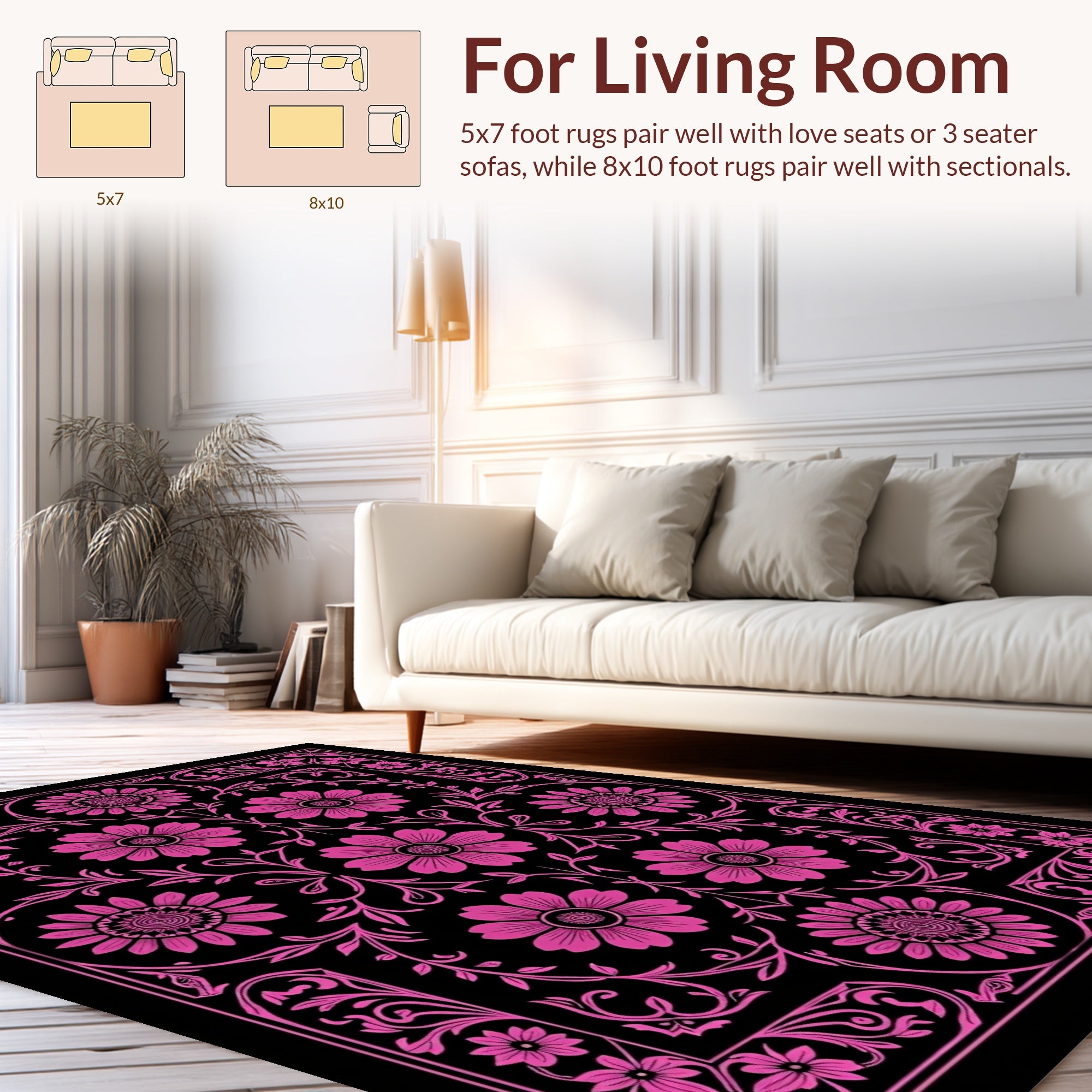 Pink Floral Bordered Symmetry Rug