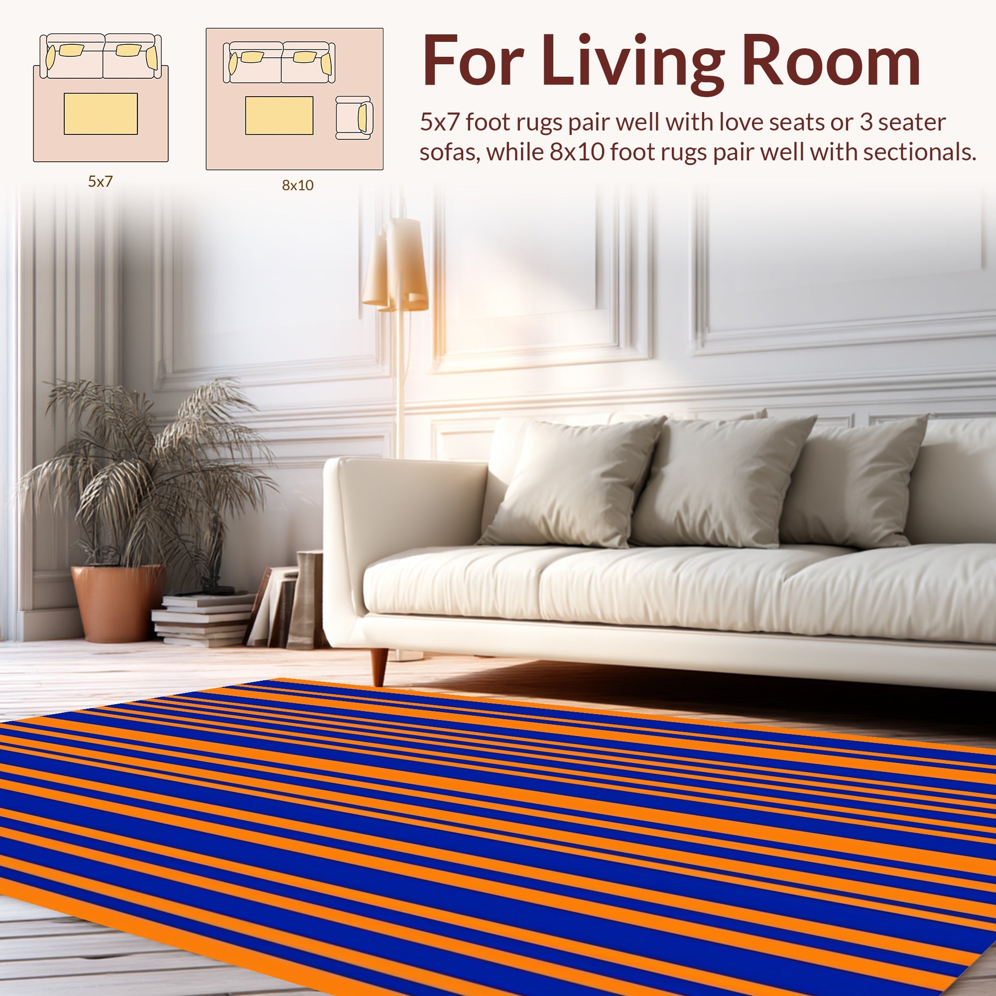 Bold Blue Orange Stripe Pattern Rug