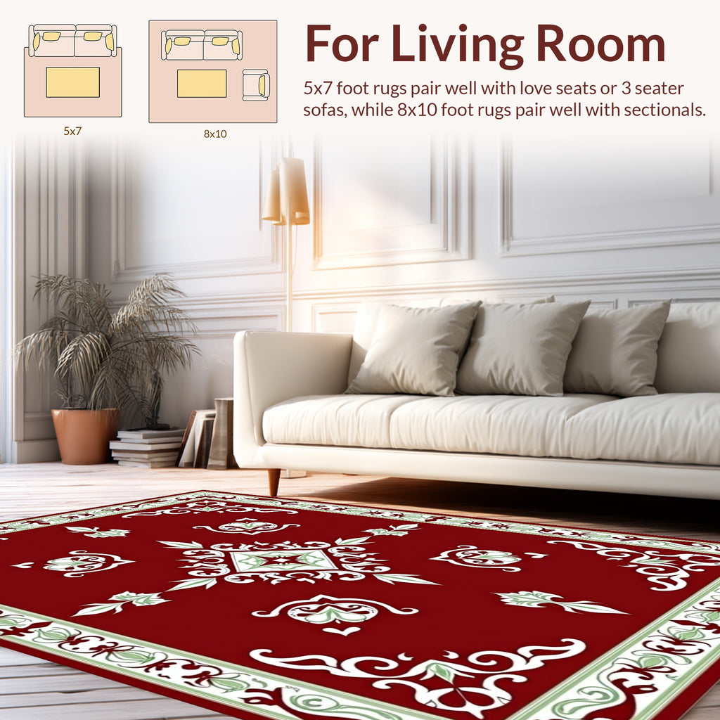 Elegant Red Floral Scroll Design Rug