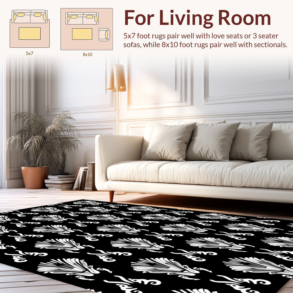 Black White Art Deco Fan Pattern Rug