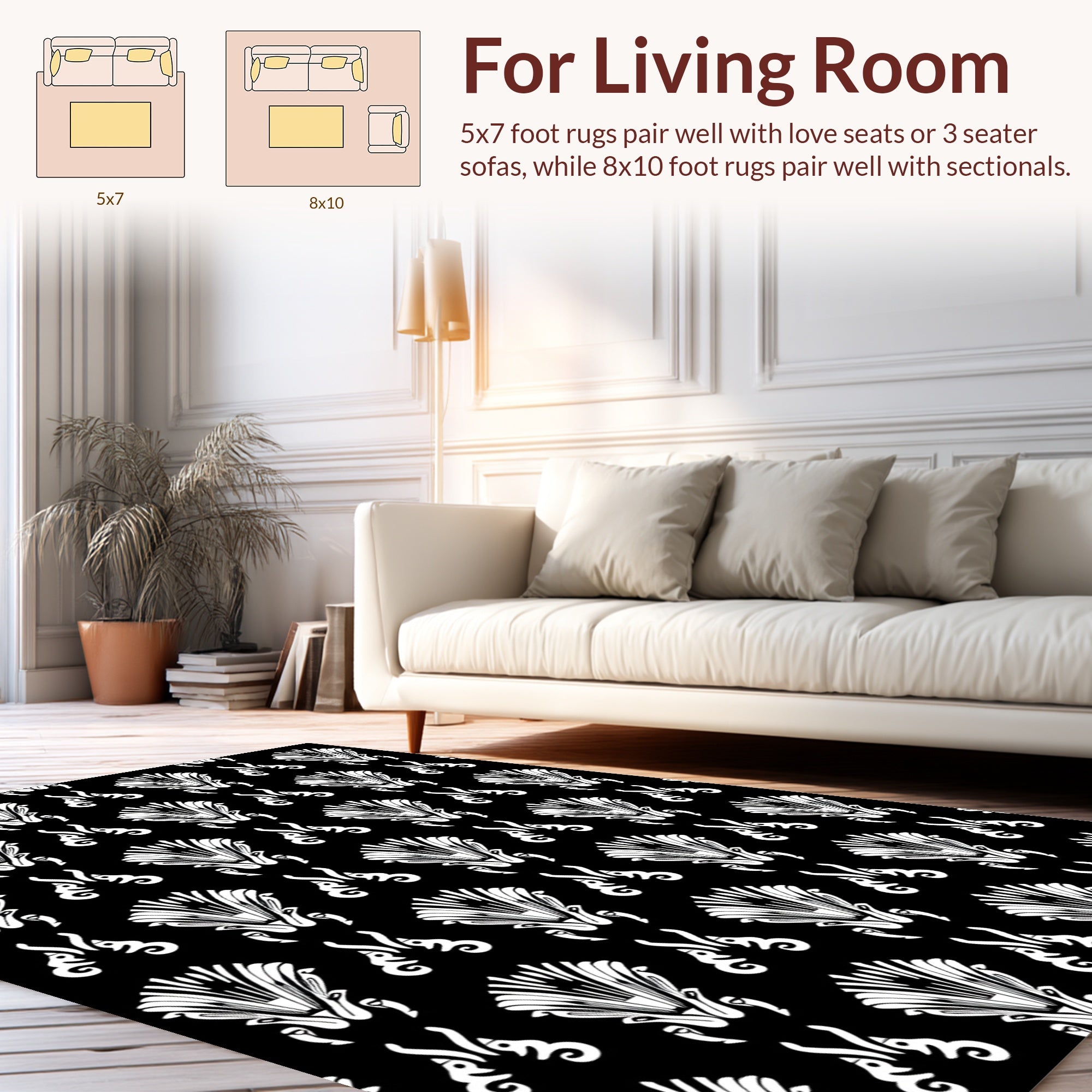 Black White Art Deco Fan Pattern Rug