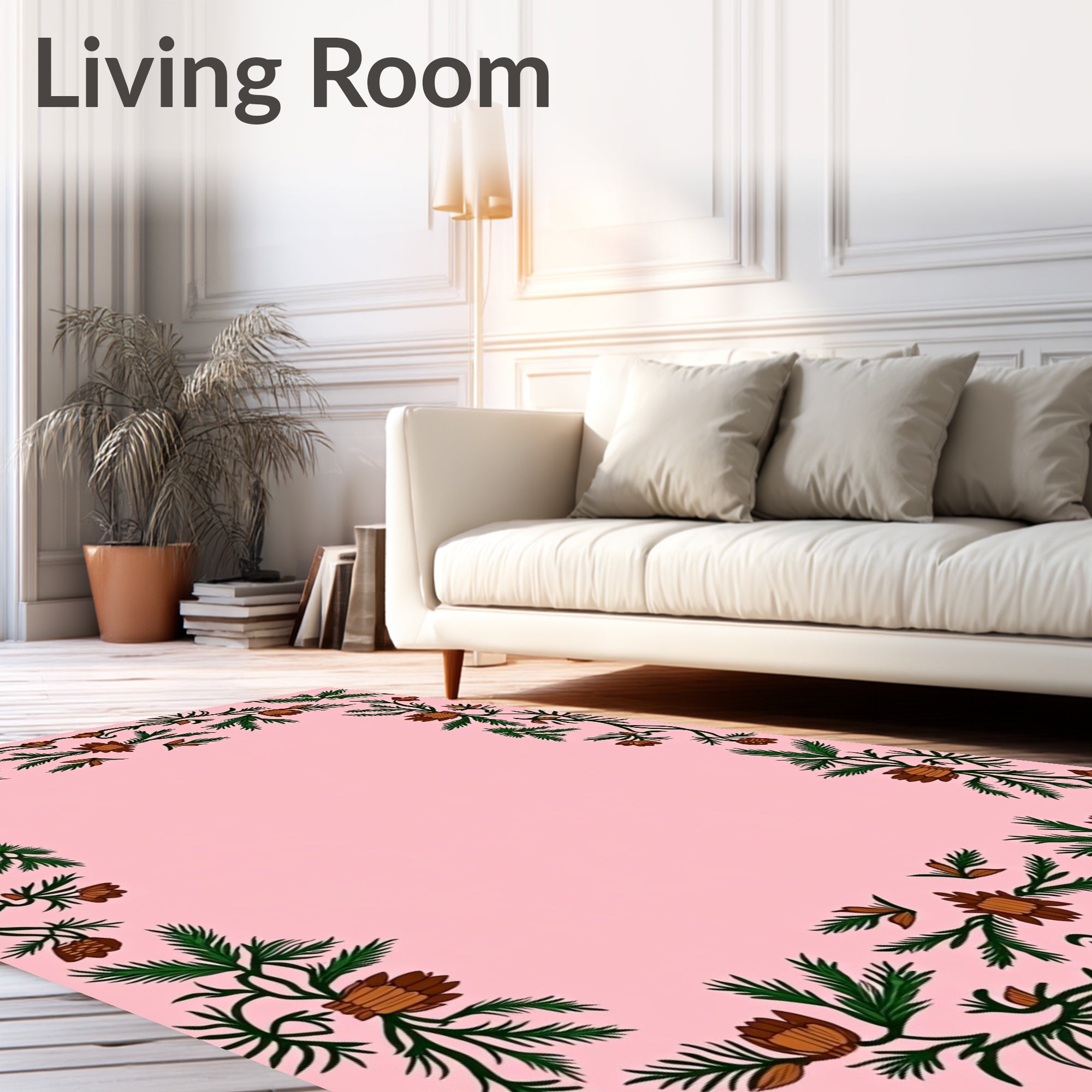 Rustic Evergreen Floral Garland Rug