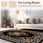 Elegant Floral Medallion Black Orange Rug