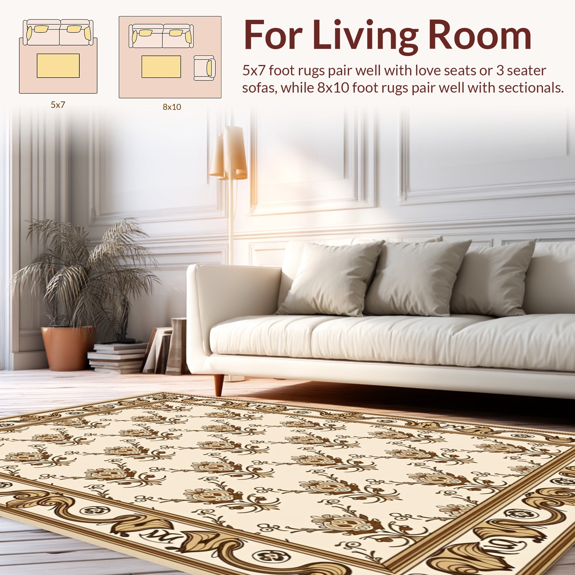 Elegant Floral Repeating Border Pattern Rug
