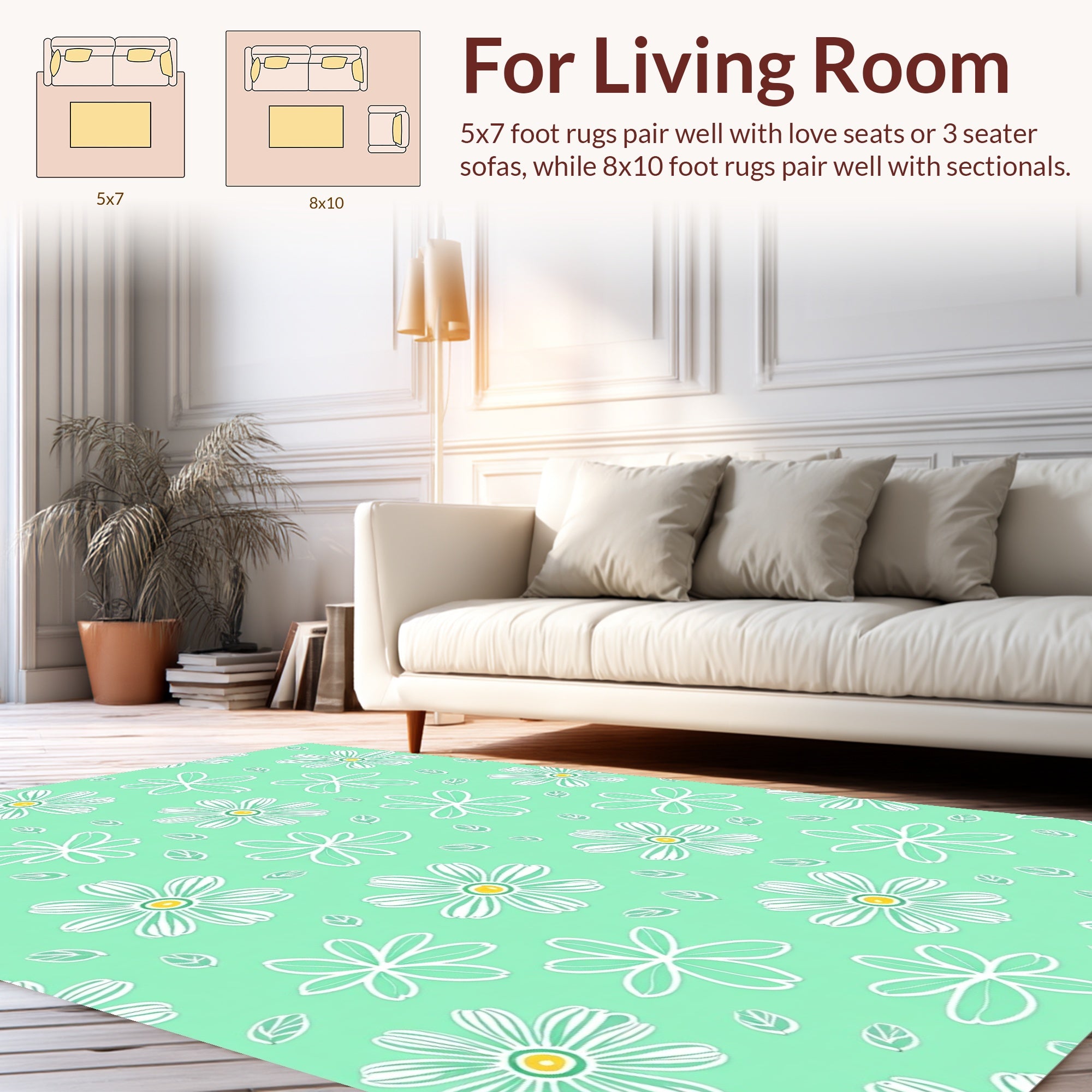 Retro Daisy Floral Pattern Rug