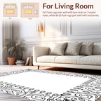 Black White Ornate Floral Scrollwork Pattern Rug