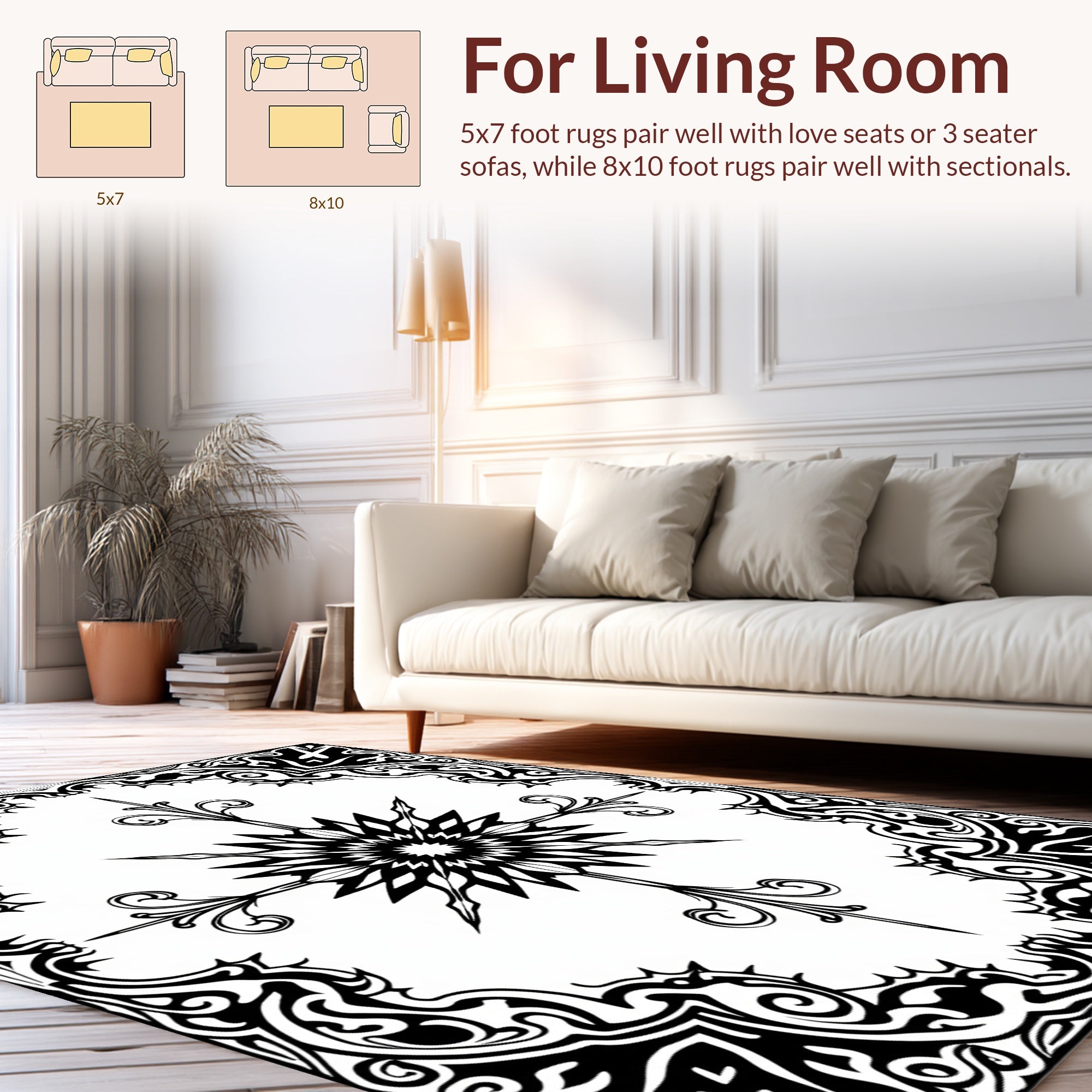 Bold Black Symmetry Starburst Pattern Rug
