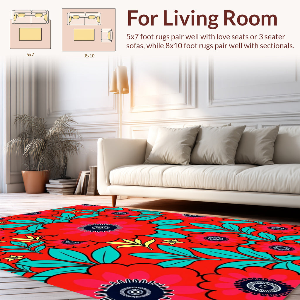 Bold Retro Floral Pattern Design Rug