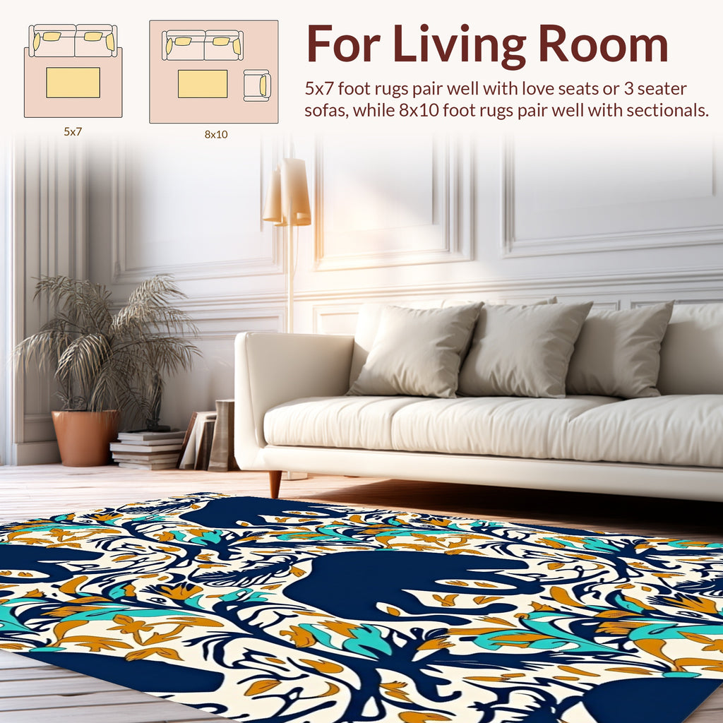 Bold Animal Botanical Pattern Design Rug