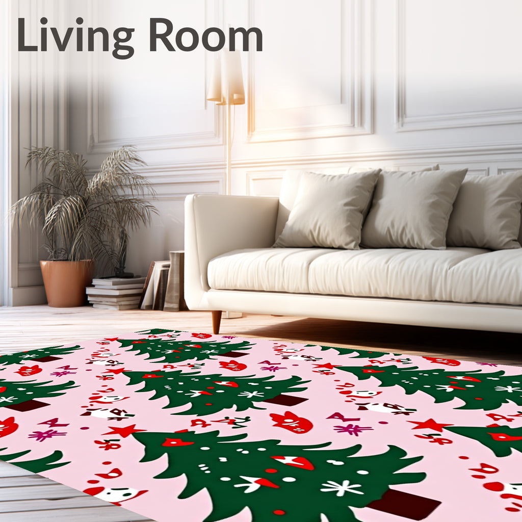 Festive Green Trees Red Accents Holiday Rug