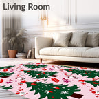 Festive Green Trees Red Accents Holiday Rug