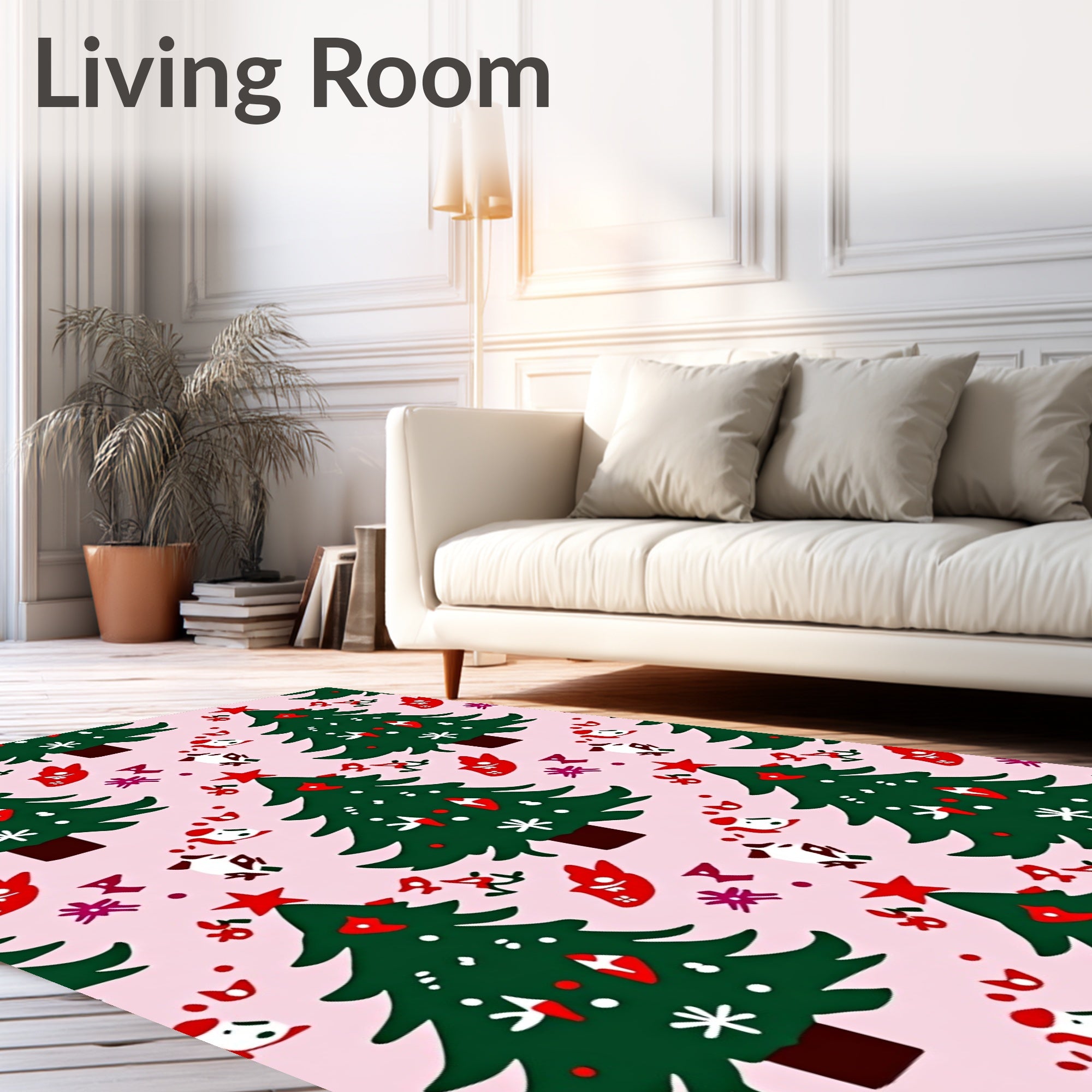 Festive Green Trees Red Accents Holiday Rug