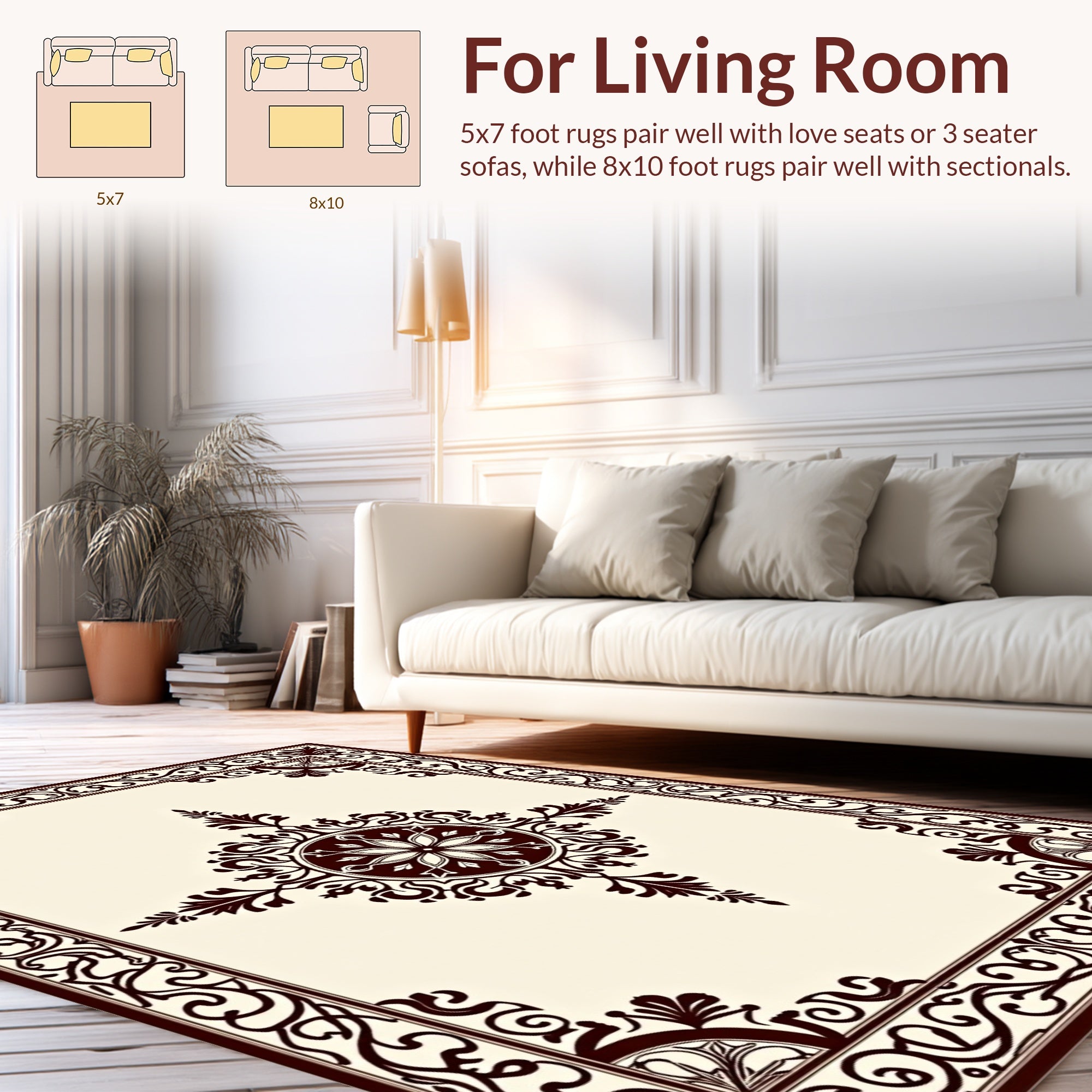 Classic Dark Floral Medallion Border Design Rug