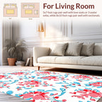 Vibrant Pink Floral Blue Leaf Pattern Rug