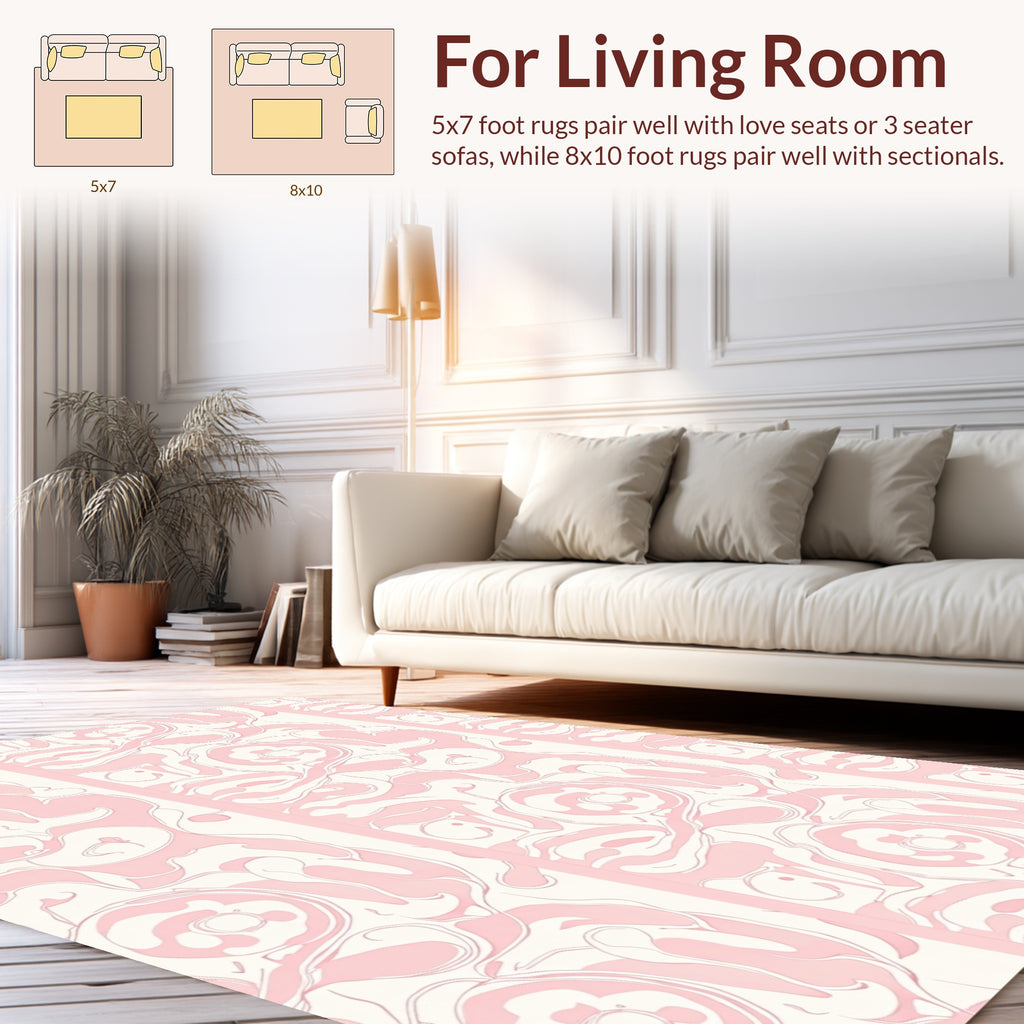 Abstract Pink Floral Swirl Pattern Rug