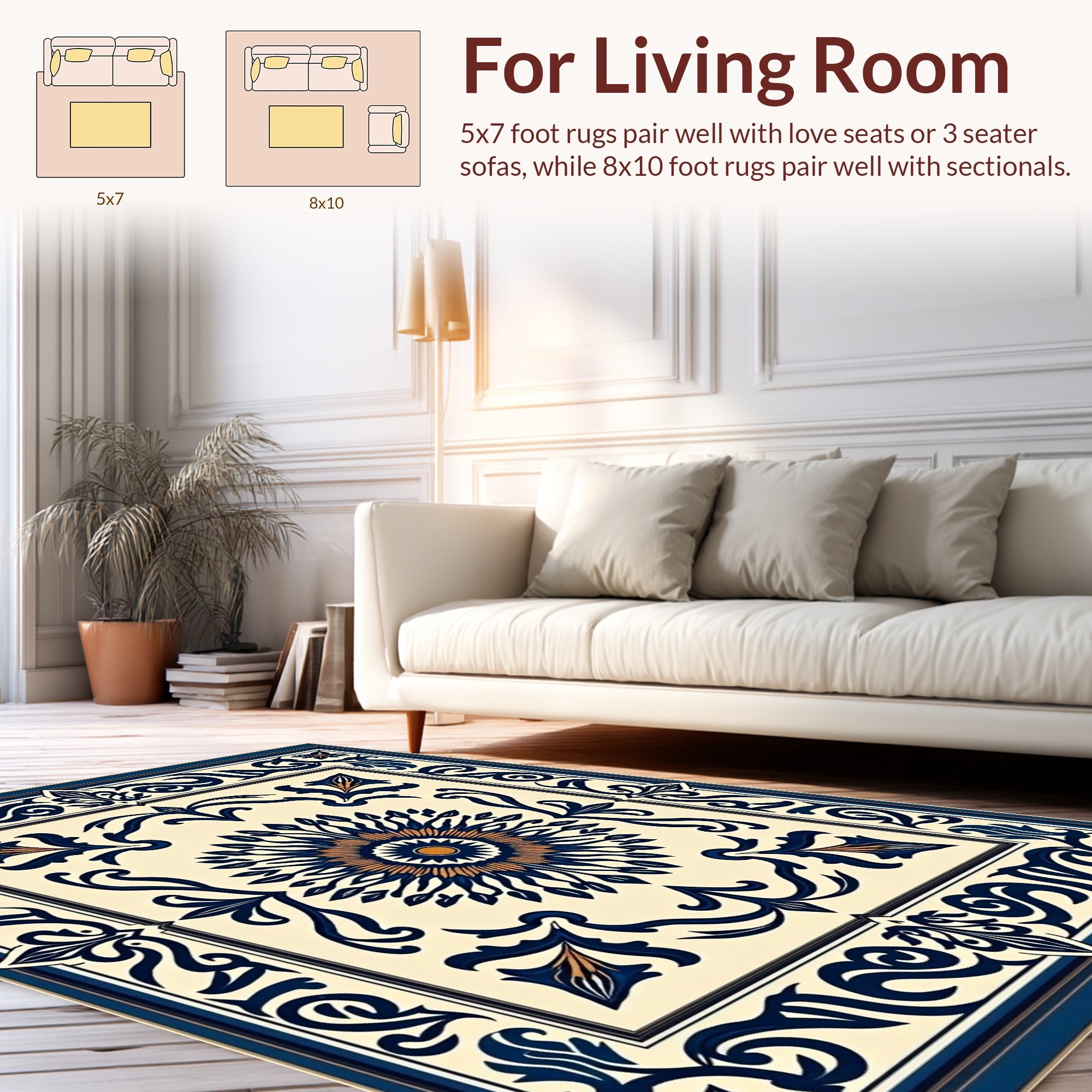 Navy Gold Floral Sunburst Medallion Rug