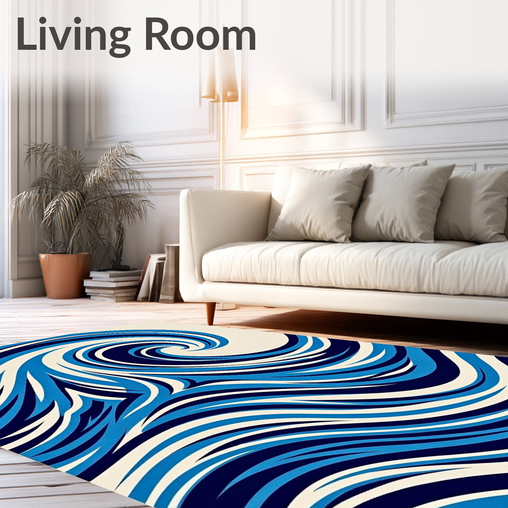 Dynamic Blue Swirl Coastal Wave Rug