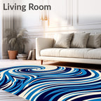 Dynamic Blue Swirl Coastal Wave Rug