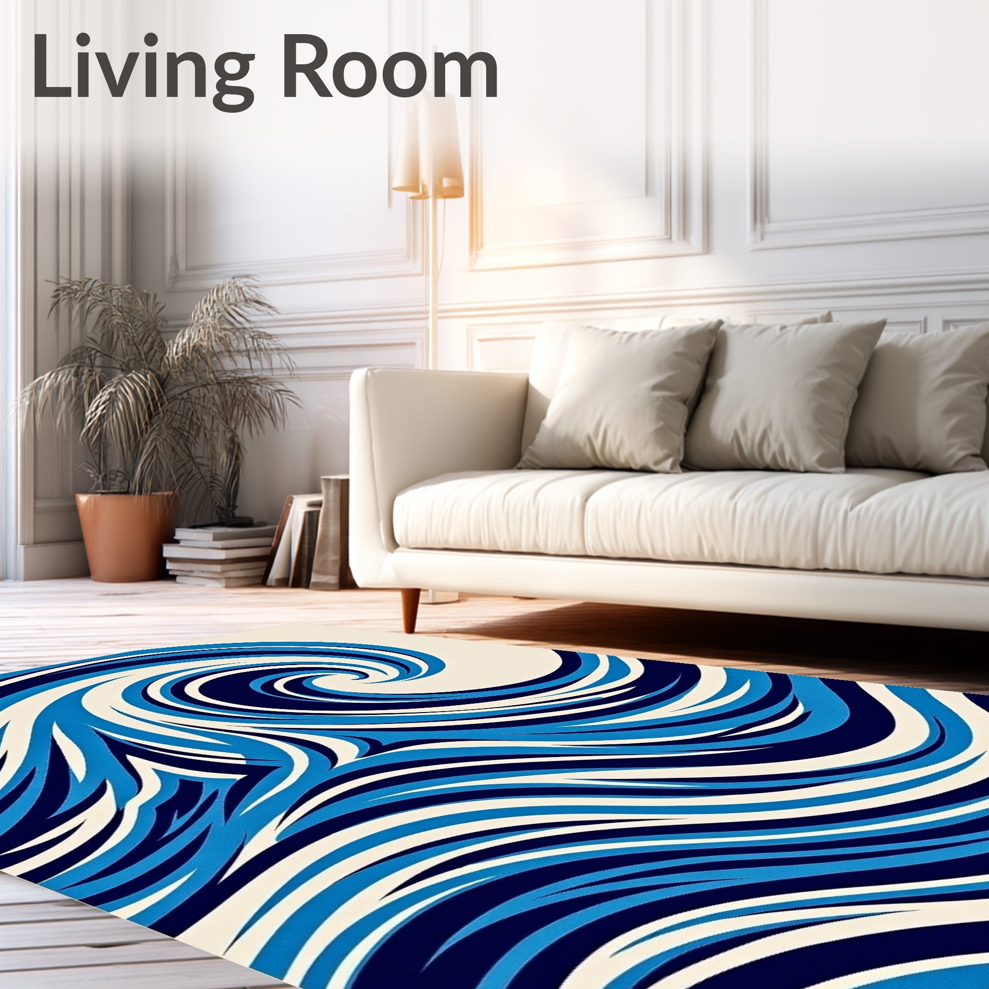 Dynamic Blue Swirl Coastal Wave Rug