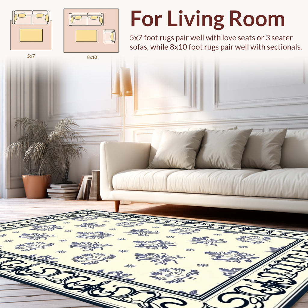 Classic Blue Floral Repeating Pattern Rug