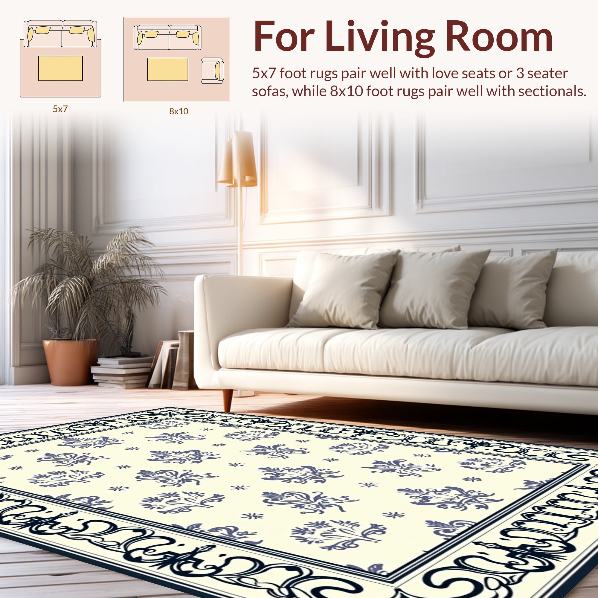 Classic Blue Floral Repeating Pattern Rug