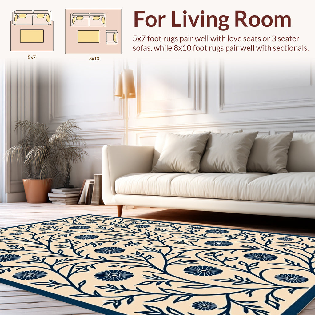 Navy Floral Vine Art Rug