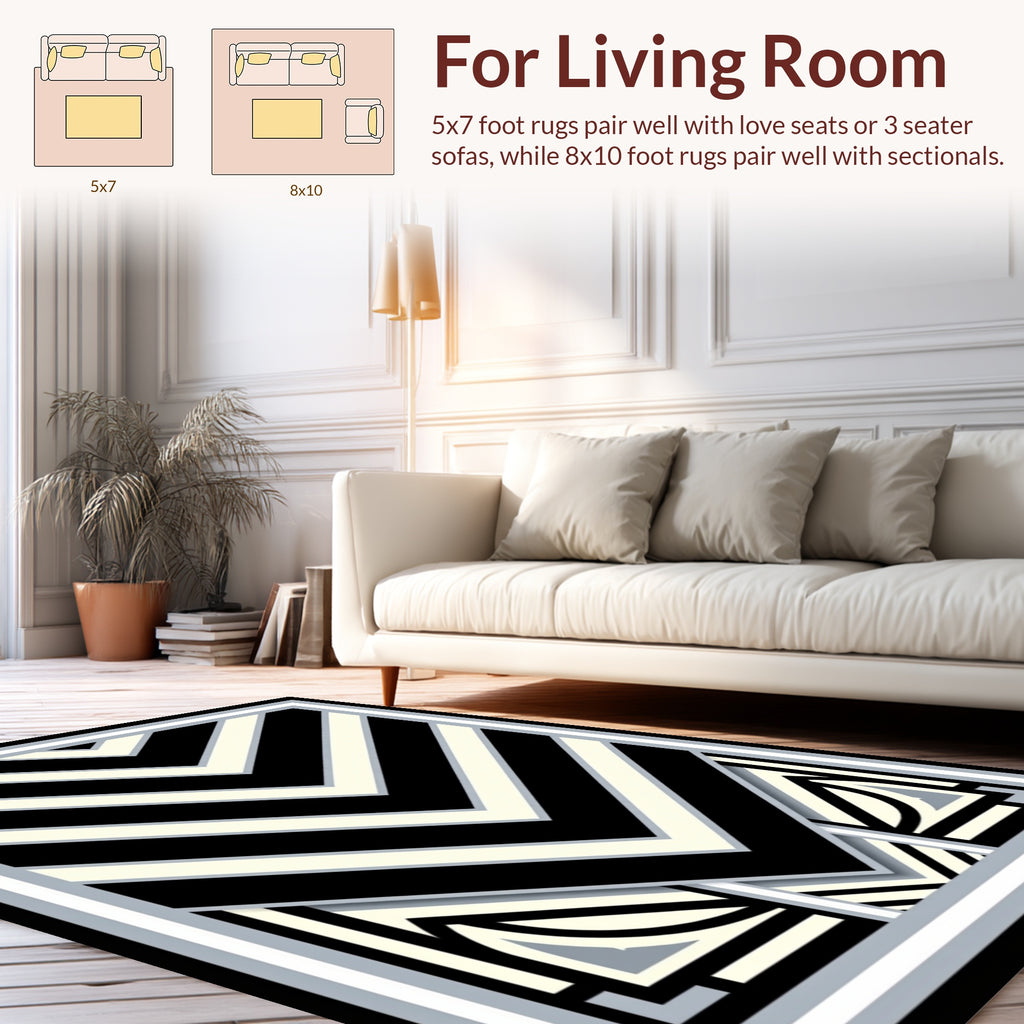 Bold Black White Chevron Design Rug