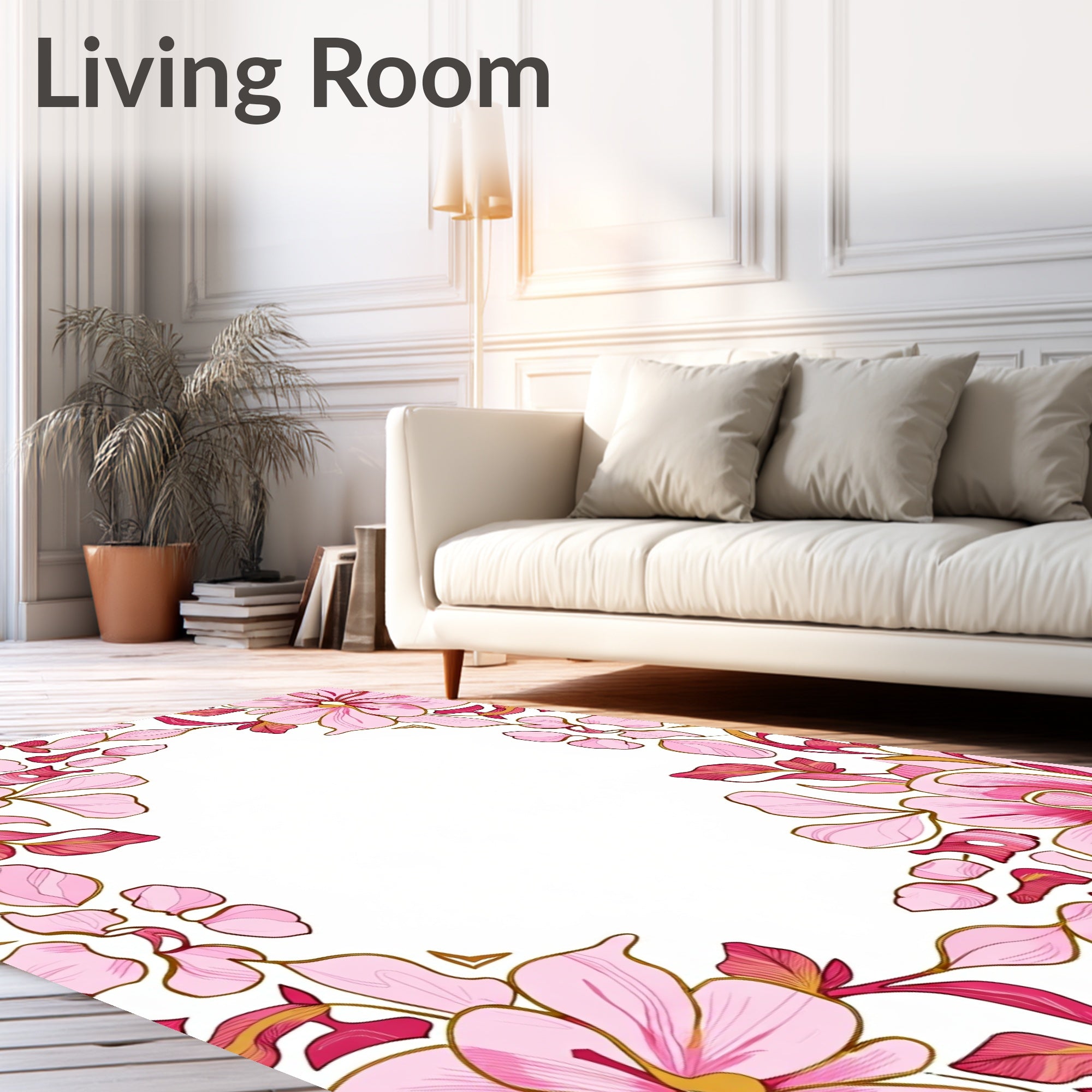 Pink Blossom Outline Floral Design Rug