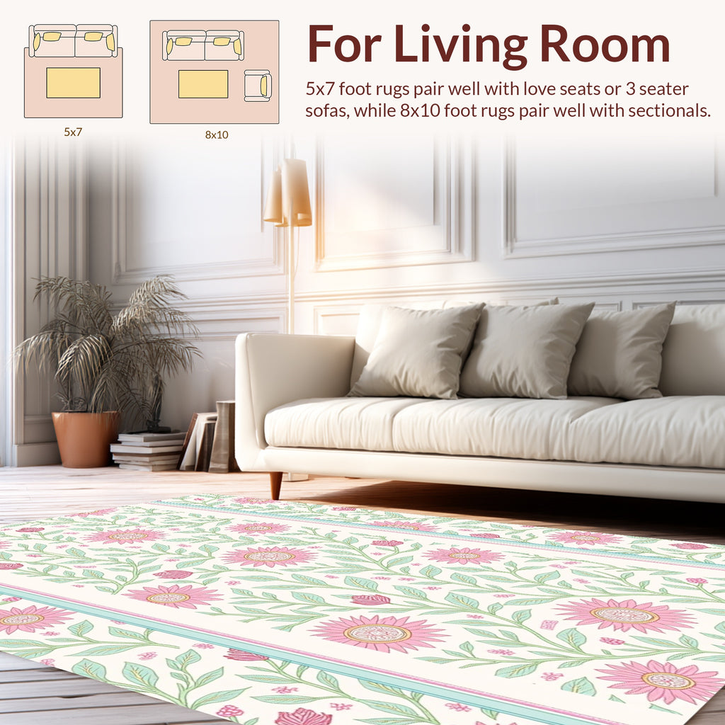 Pink Flower Vine Pattern Rug