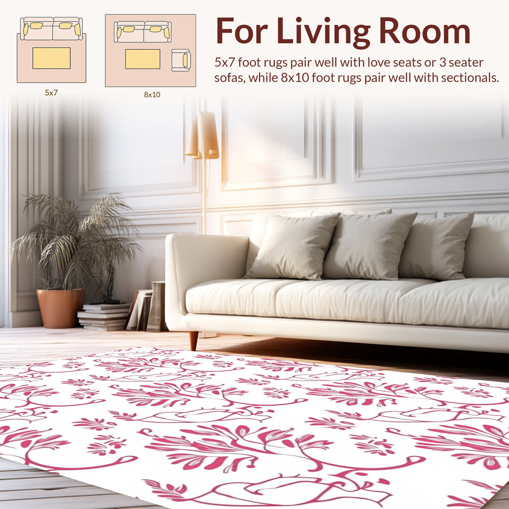 Delicate Pink Floral Vine Design Rug