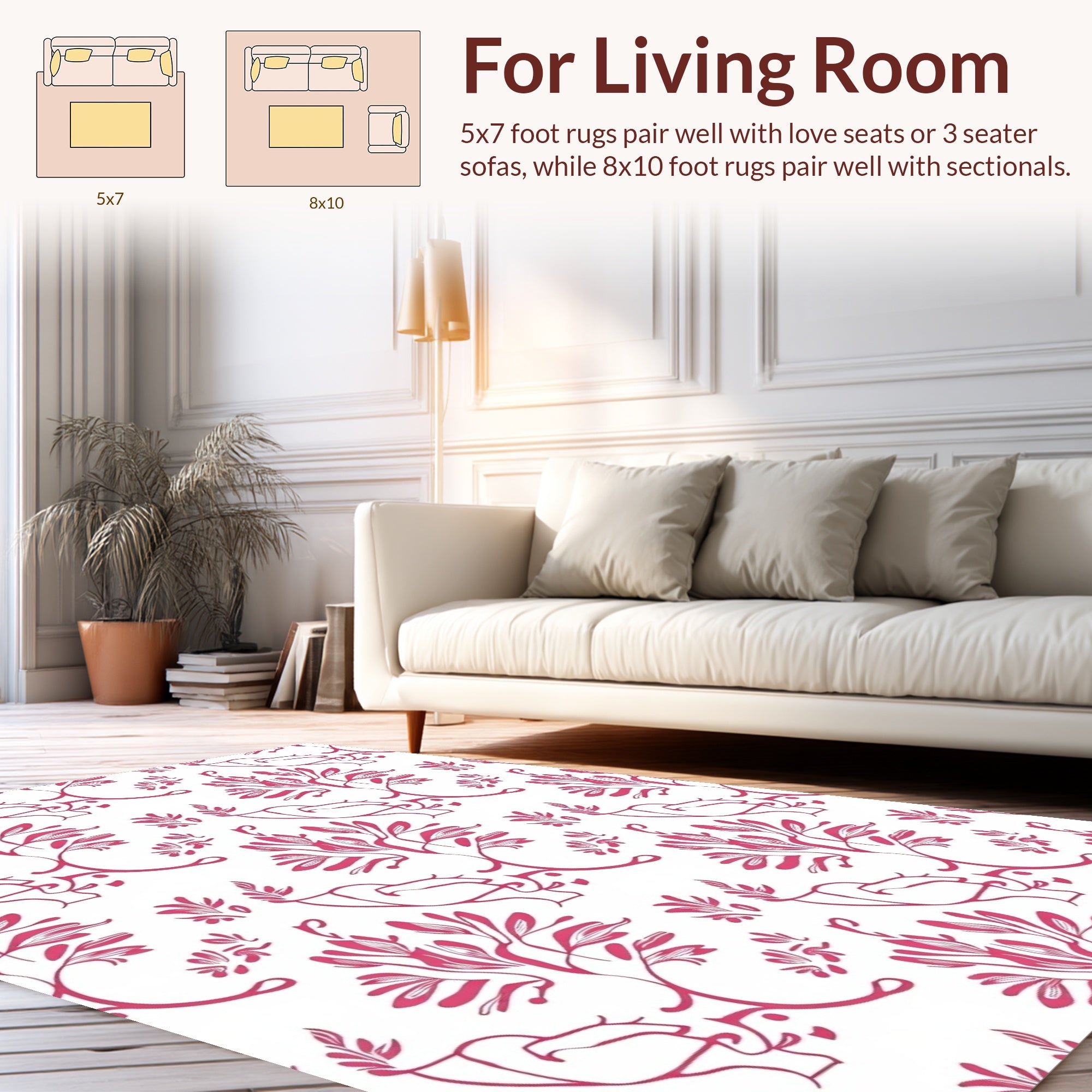 Delicate Pink Floral Vine Design Rug