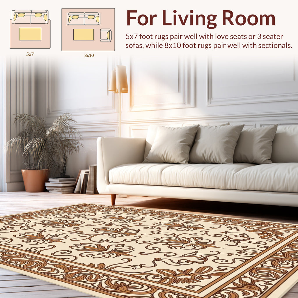 Ornate Floral Damask Scroll Pattern Rug