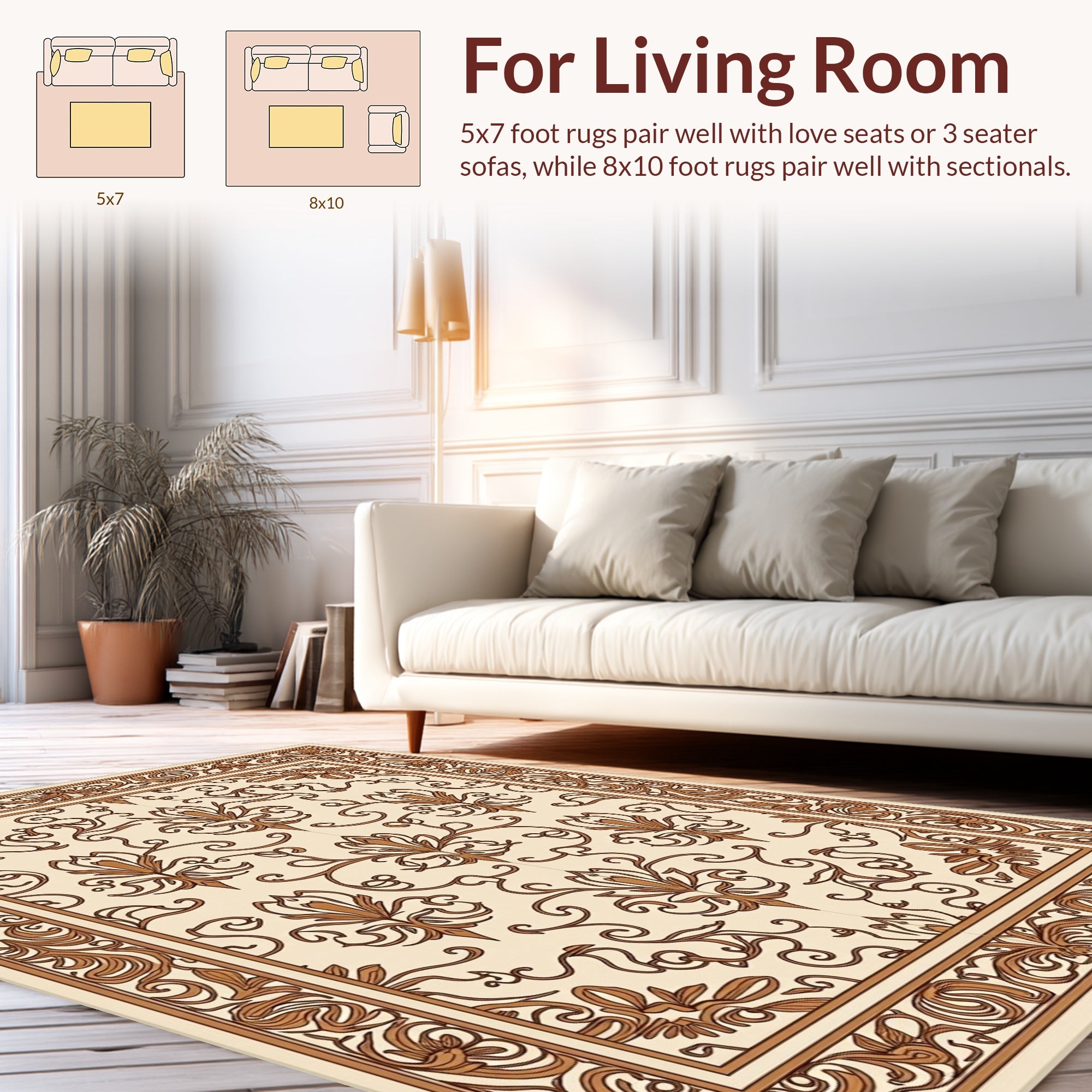 Ornate Floral Damask Scroll Pattern Rug