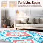 Coral Blue Floral Medallion Pattern Rug