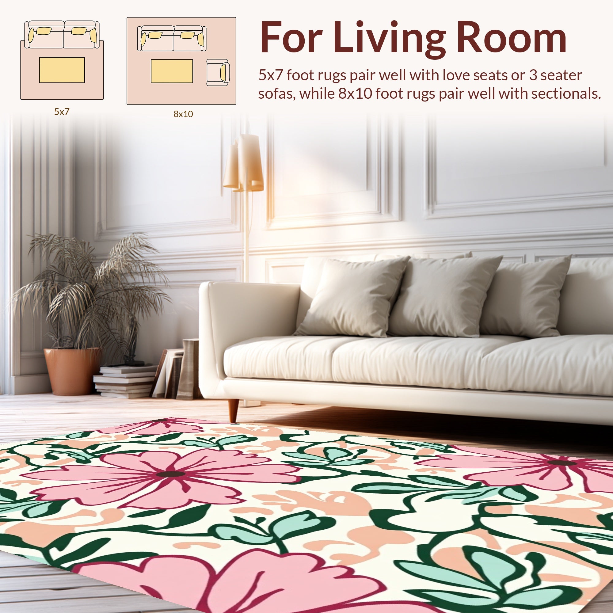 Pink Floral Vine Pattern Rug