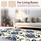 Blue Black Floral Swirl Pattern Rug