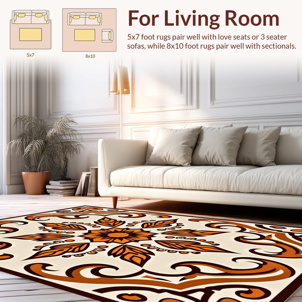 Orange Swirl Floral Mandala Pattern Rug