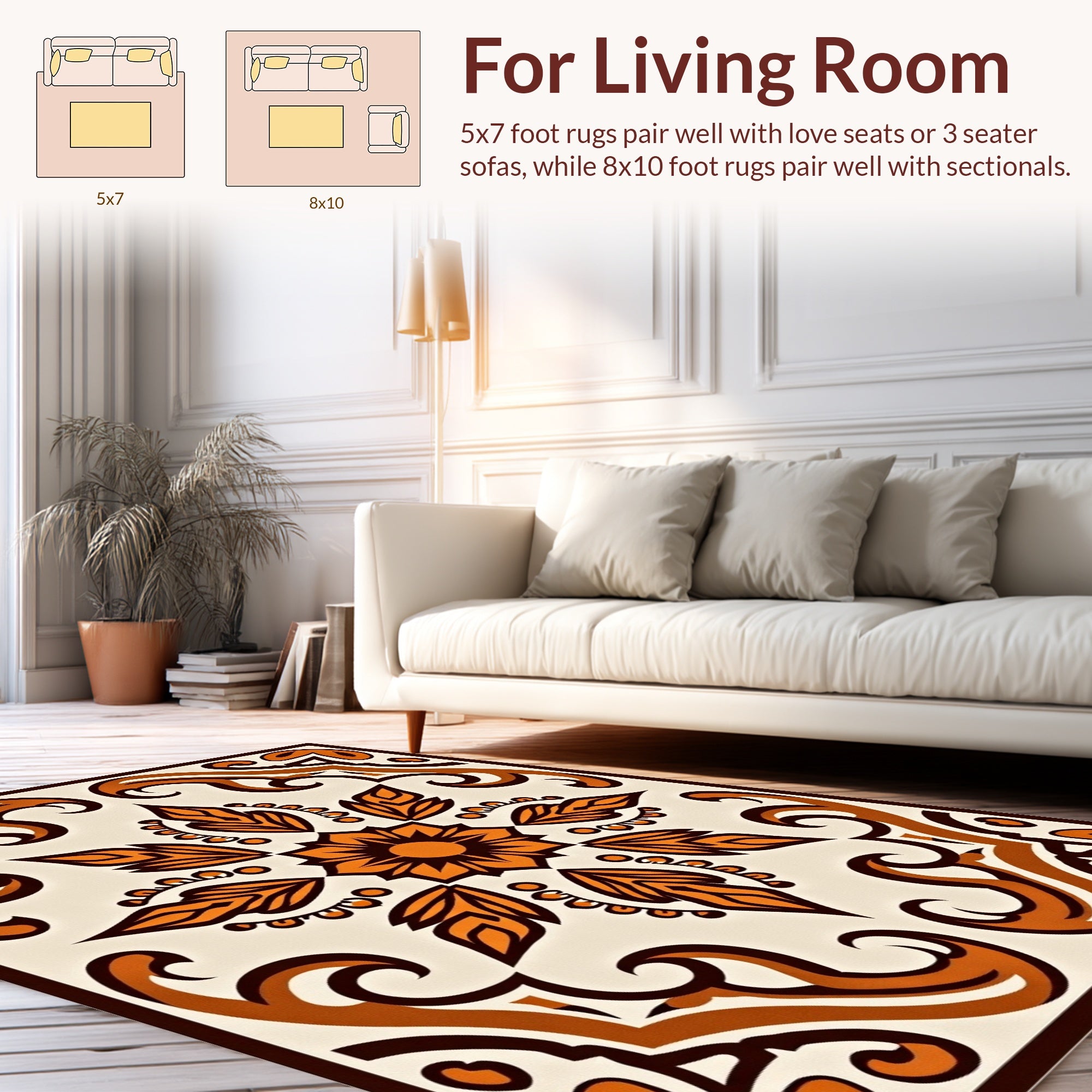 Orange Swirl Floral Mandala Pattern Rug
