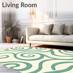 Cream Teal Swirl Abstract Rug