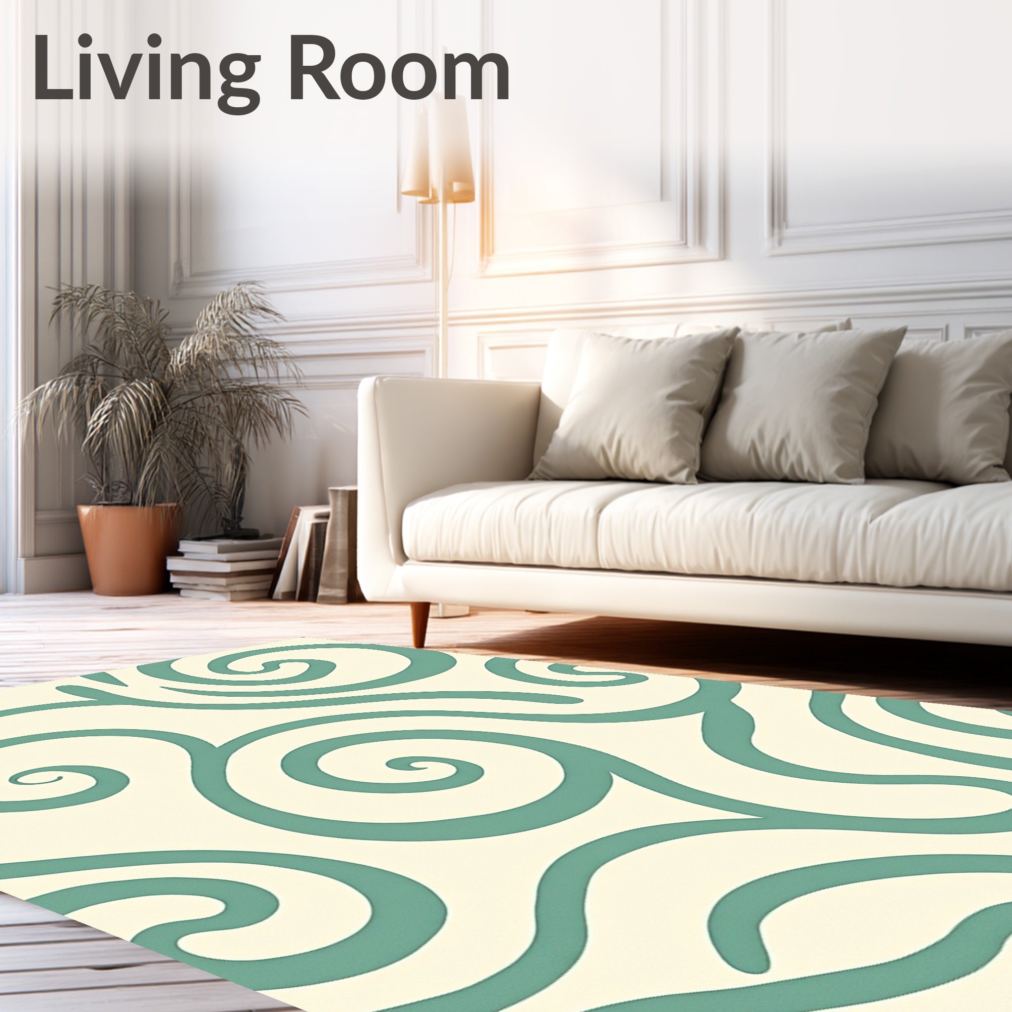 Cream Teal Swirl Abstract Rug