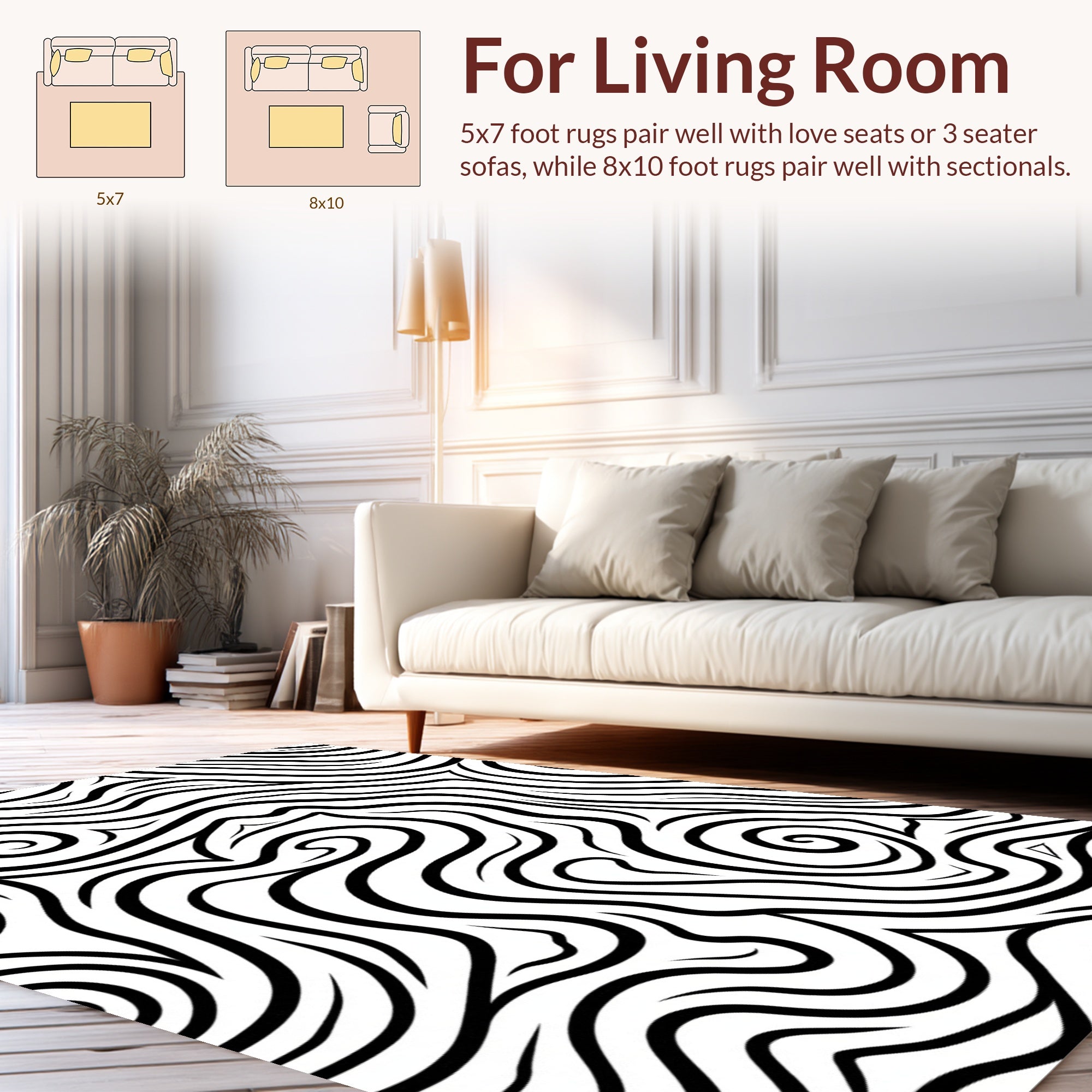 Abstract Swirl Black White Pattern Rug