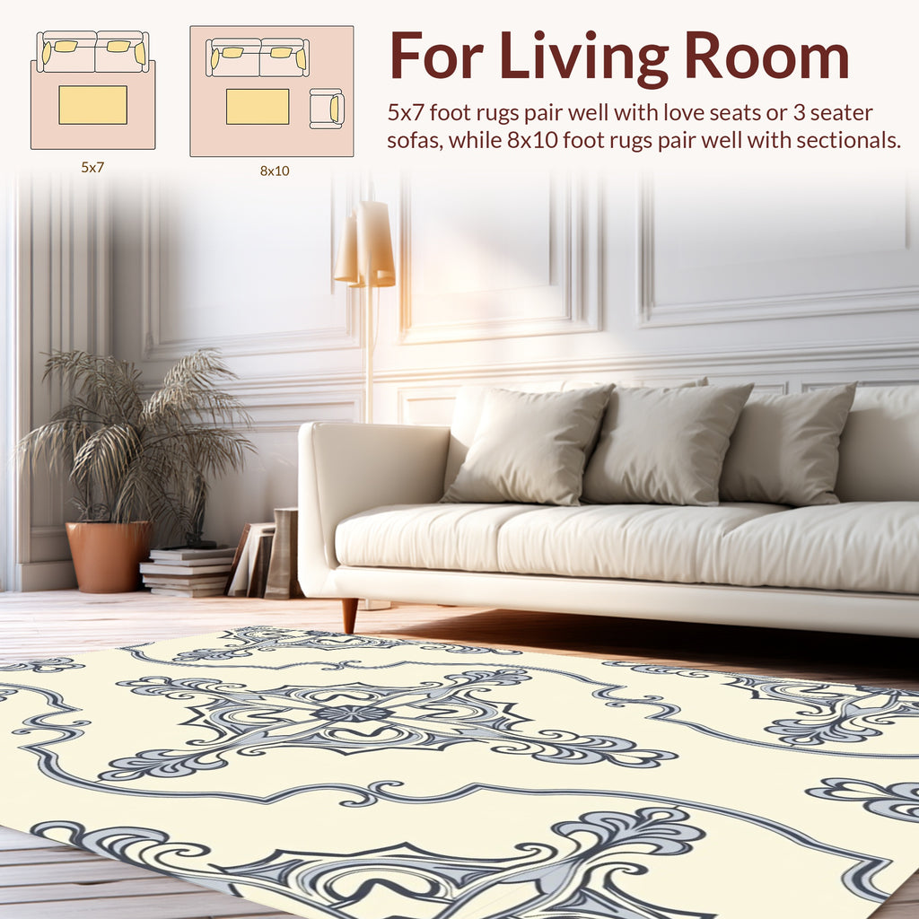 Cream And Grey Intricate Filigree Pattern Rug